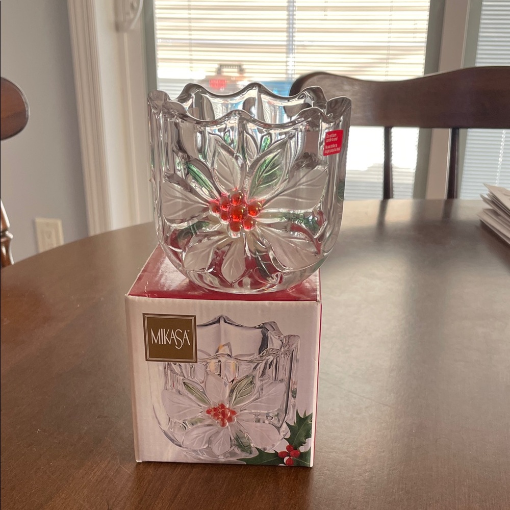 Mikasa Holiday Bloom Votive Candle Holder with Red Floral Design